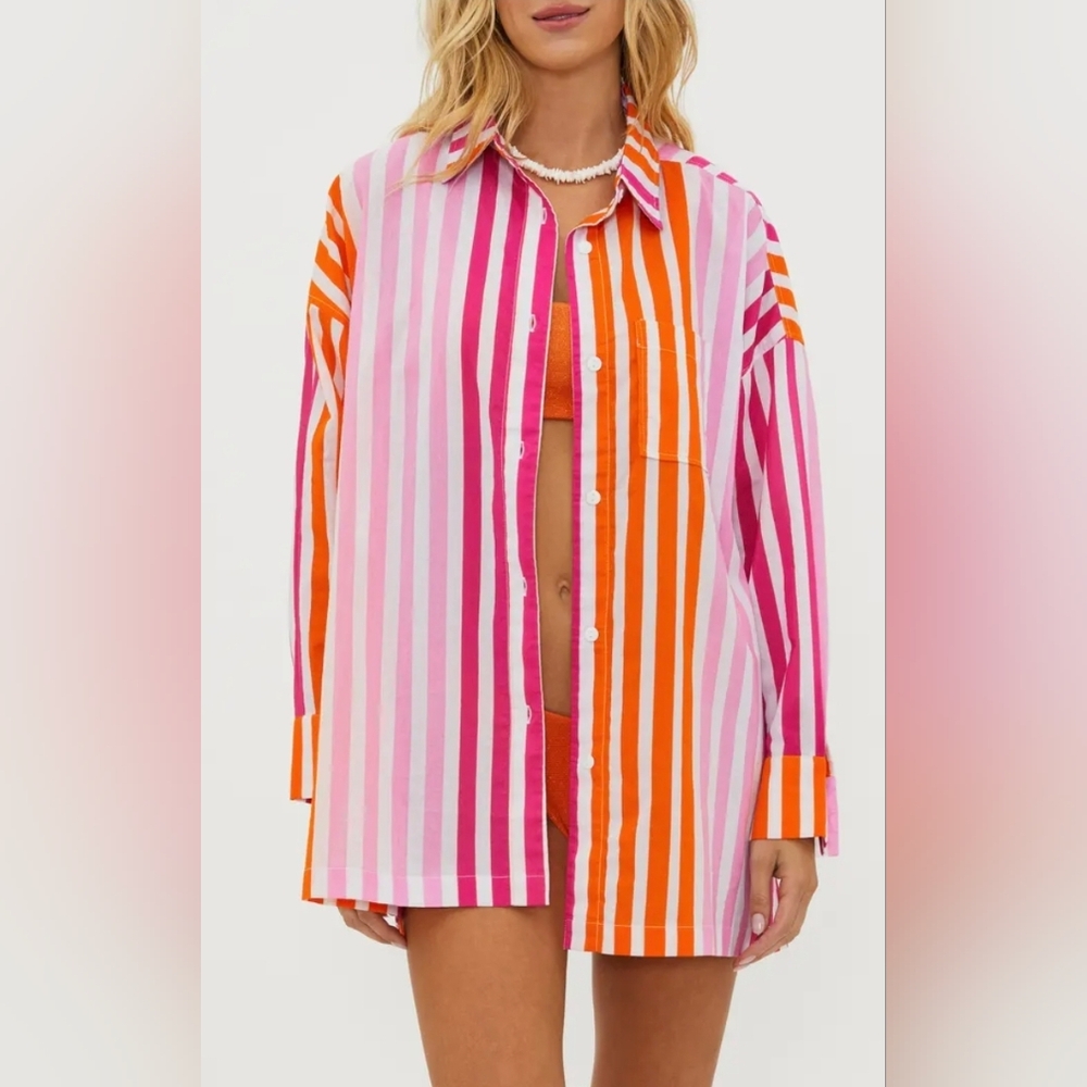 NEW Alexa Stripe Long Sleeve Cover-Up Shirt